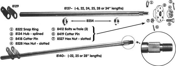 22" Length 1867-22 5/8" Od & Hub Kit Welded Pitman Arms Steering Shaft 