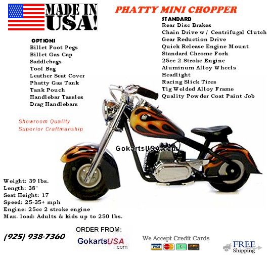 The Phatty Minichopper 44cc HP 2-Stroke Engine, Rear Disc Brake, Centrifugal Clutch, Race Tires