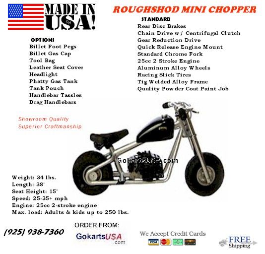 The Roughshod Minichopper 44cc HP Race Engine, Rear Disc Brake, Centrifugal Clutch, Race Tires