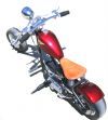 Bonesaw equipped with Standard Bonesaw Handlebars, Billet Pegs, Standard Tire, Billet Gas Cap, Leather Seat, Kickstand, Standard Springer Bridge, Ruby Paint